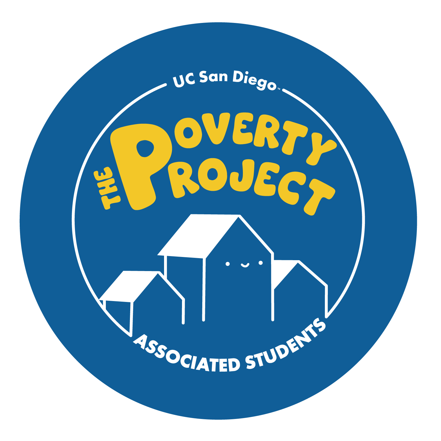 Blue, white, yellow poverty project logo.